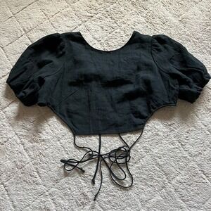 NWOT ASTR The Label Linen Puff Sleeve Cropped Top Women's Size L